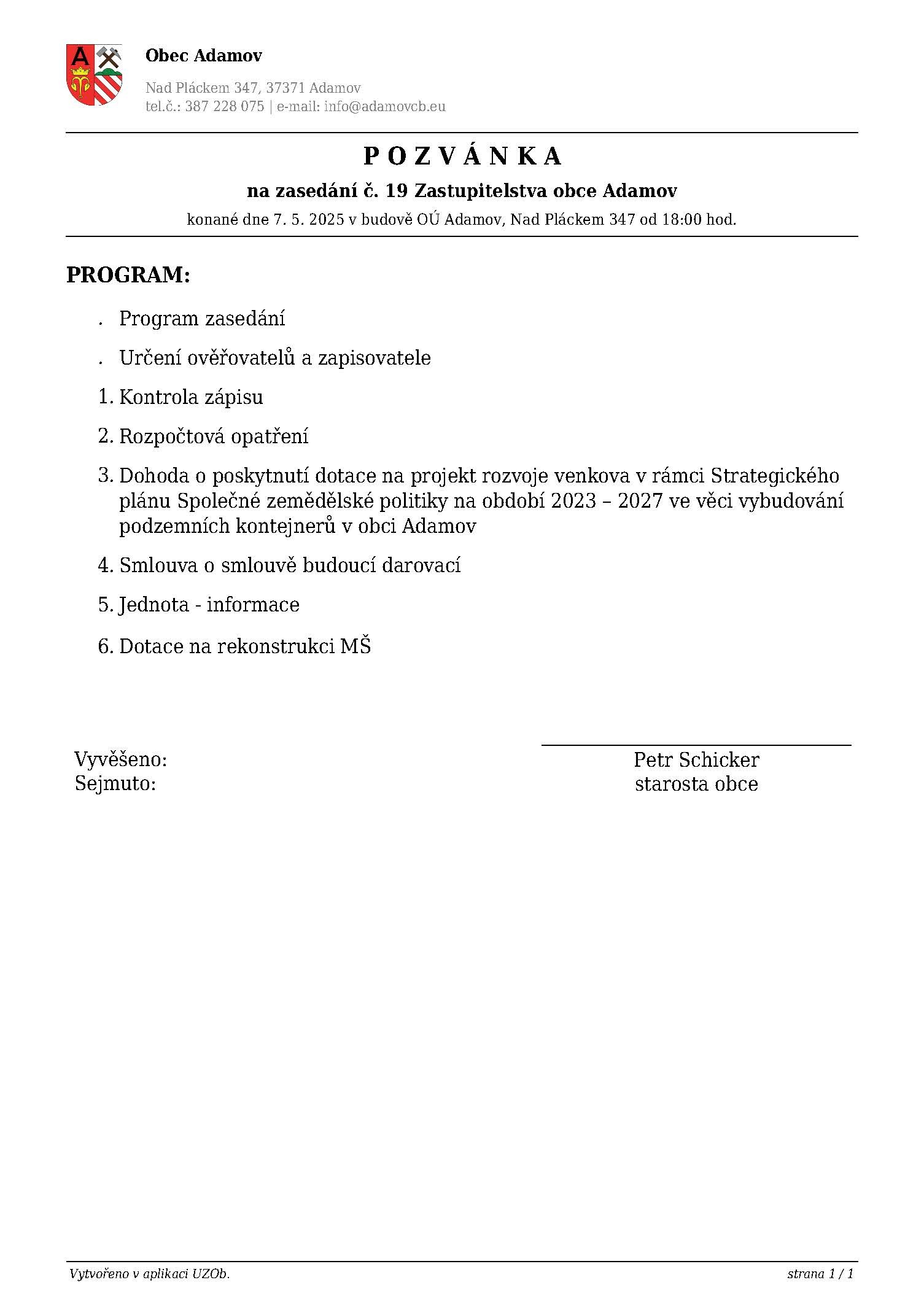 Zasedání zastupitelstva obce